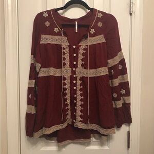 Free People XS Burgundy Boho Blouse